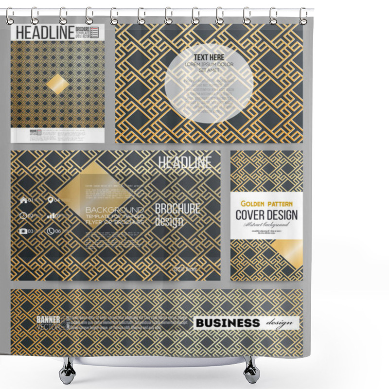 Personality  Business Templates For Presentation, Brochure, Flyer Or Booklet. Islamic Gold Pattern With Overlapping Geometric Square Shapes Forming Abstract Ornament. Vector Golden Texture On Black Background Shower Curtains