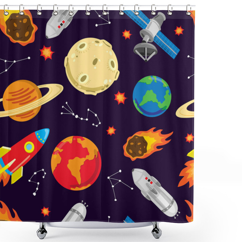 Personality  Cartoon Space Object Background Shower Curtains