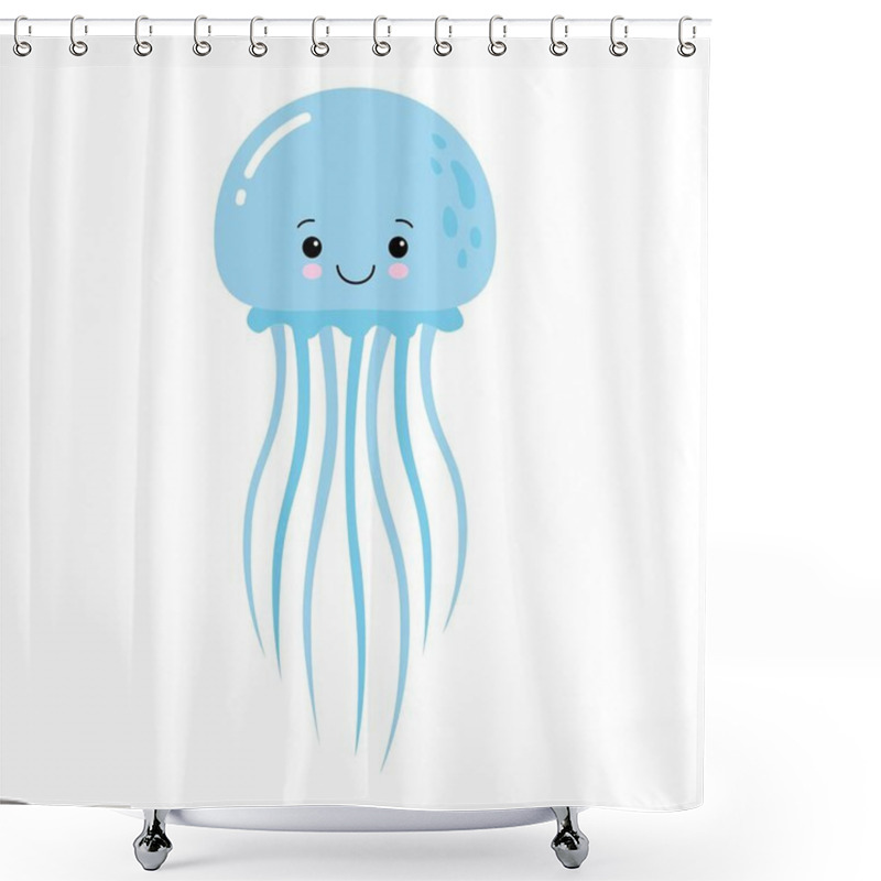 Personality  Vector Illustration Of Cartoon Funny Jellyfish Isolated On White Background. Cute Animal, Sea Animal Character Used For Magazine, Book, Poster, Card, Children Invitation, Web Pages. Shower Curtains