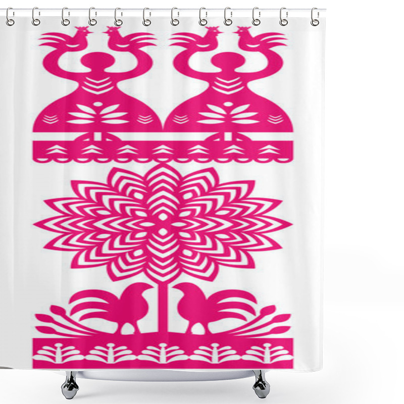 Personality  Polish Folk Art Pattern Wycinanki Kurpiowskie - Kurpie Papercuts Shower Curtains