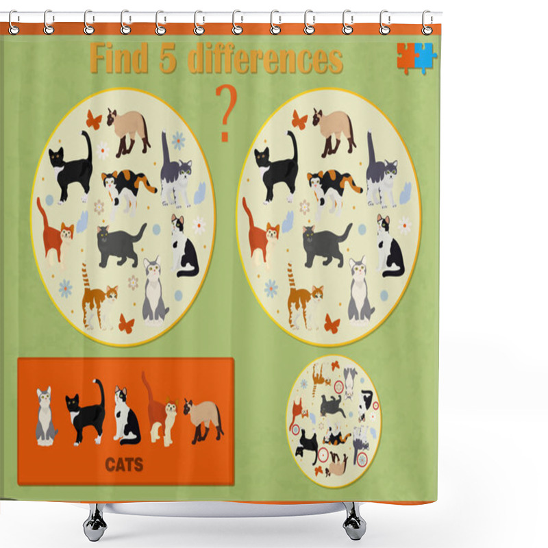 Personality  Find The Differences In The Children's Game With Cats Shower Curtains