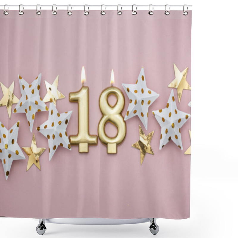 Personality  Number 18 Gold Candle And Stars On A Pastel Pink Background Shower Curtains