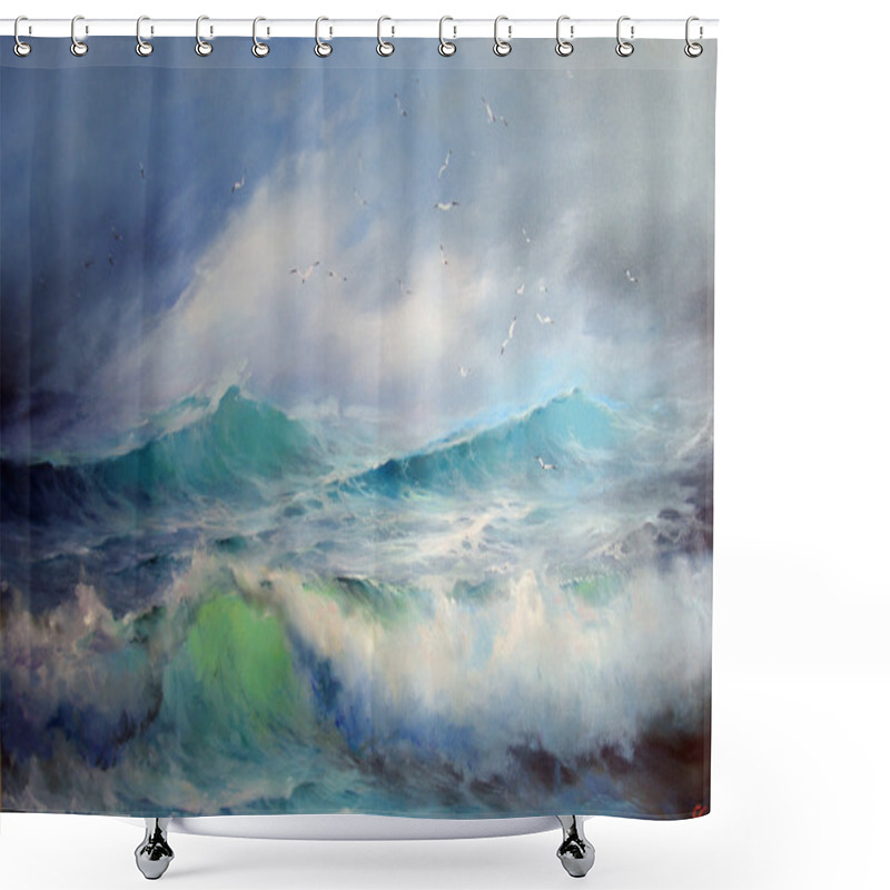 Personality  Seagulls. Sea Painting. Shower Curtains