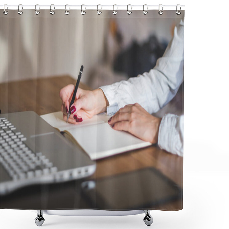 Personality  Businesswoman With Laptop Shower Curtains