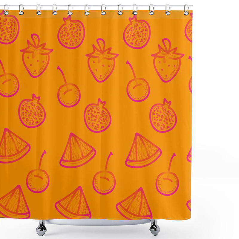 Personality  Orange Doodle Seamless Background With  Red Fruits Shower Curtains