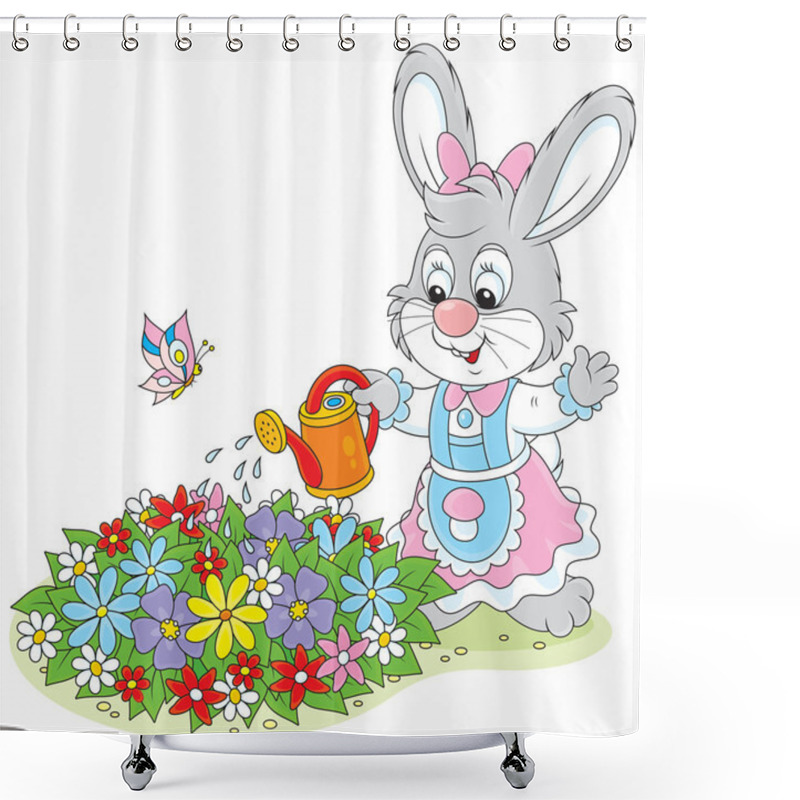 Personality  Easter Bunny Watering Flowers Shower Curtains