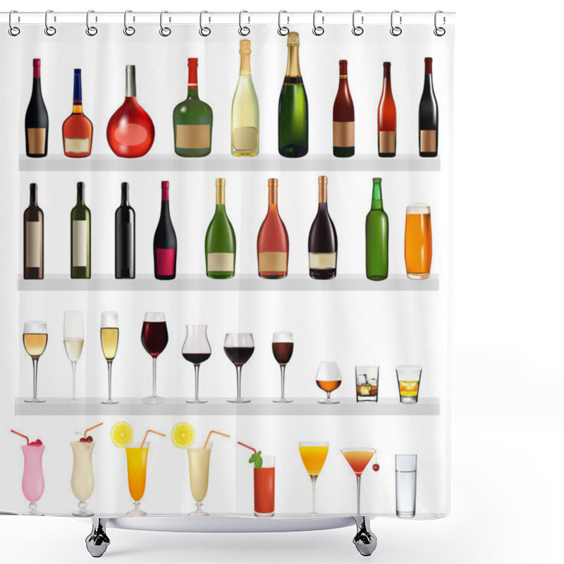 Personality  Set Of Different Drinks And Bottles On The Wall. Vector Illustration. Shower Curtains