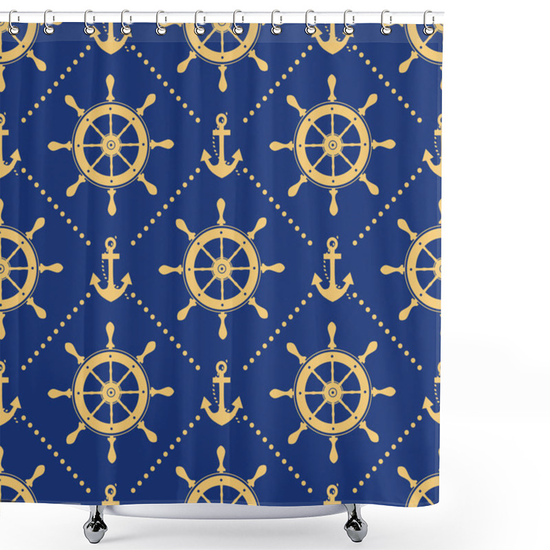 Personality  Seamless Anchors And Ship Steering Wheels Shower Curtains