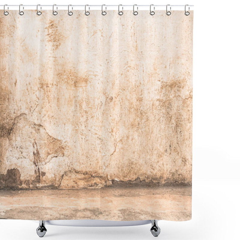 Personality  Empty Wall With Floor Edge - Dramatic Background Scene With Cracked Stonewall For Prison Building - Enhanced Contrast Crispy Filtered Editing Shower Curtains