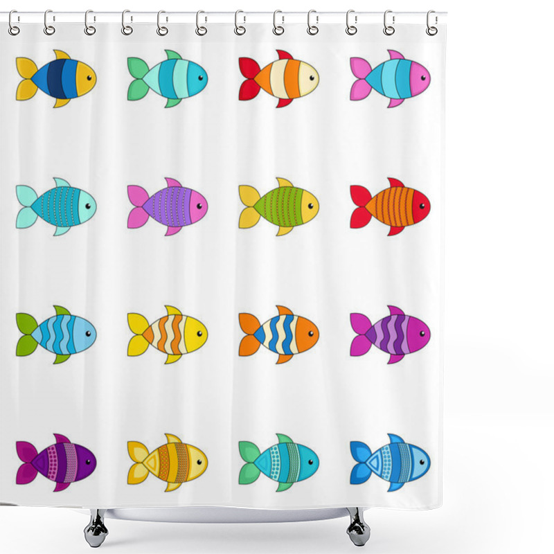 Personality  Set Of Cute Fishes, Vector Illustration Shower Curtains