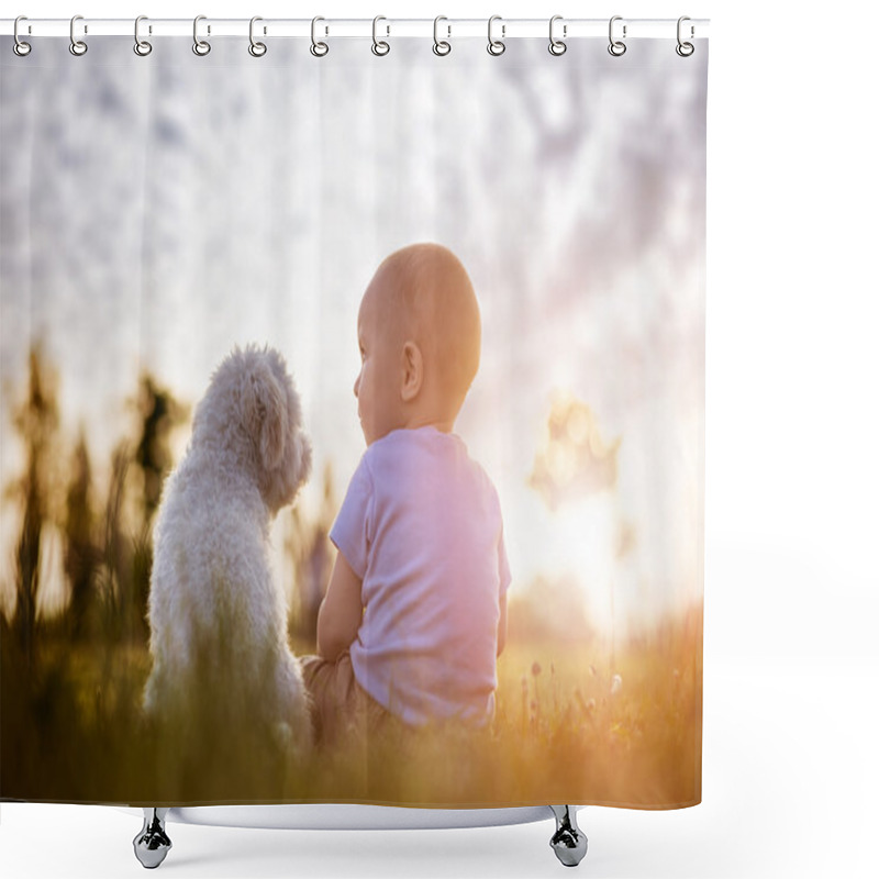 Personality  Boy And Puppy Shower Curtains