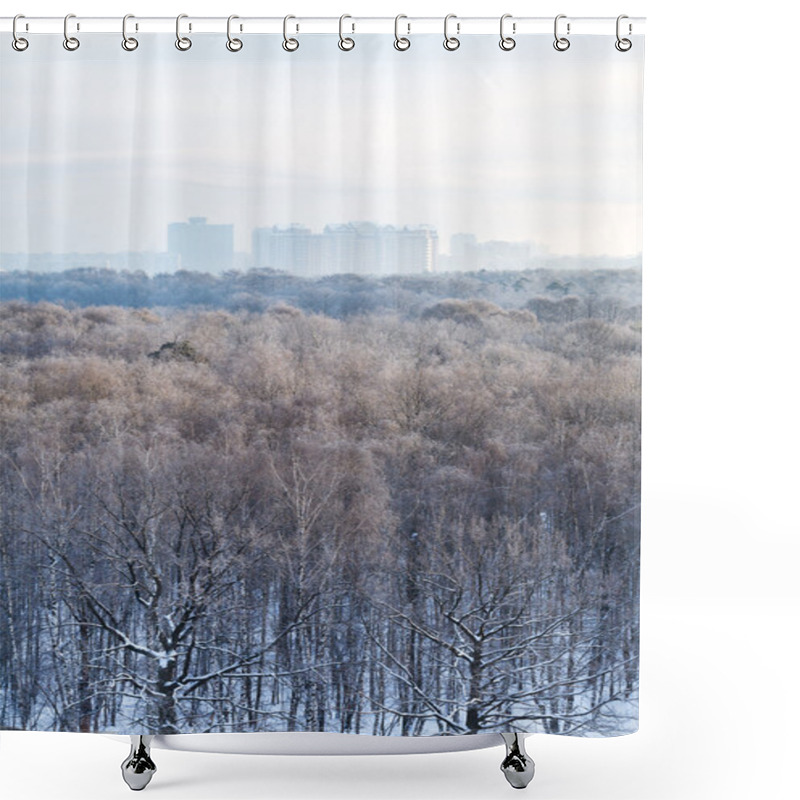 Personality  Cold Blue Sunrise Over City Park In Winter Shower Curtains