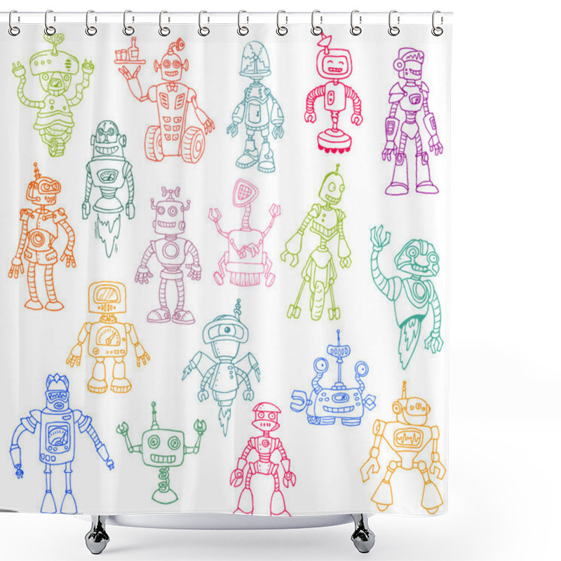 Personality  Robots Hand Drawn Doodle Set - For Scrapbook Or Your Design In V Shower Curtains