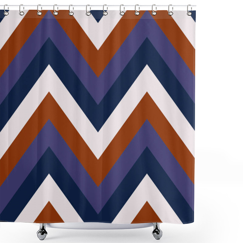 Personality  Striped, Zigzagging Seamless Pattern. Zig-zag Line Texture. Stripy Geometric Background. Orange, Blue, White Contrast Colored. Vector Shower Curtains