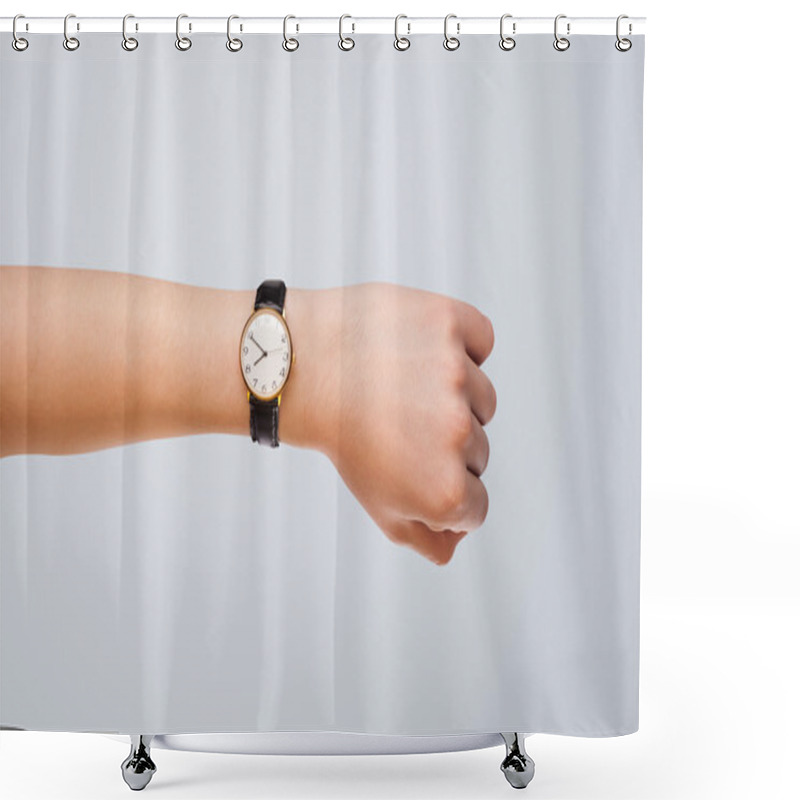 Personality  Hand With Watch Showing Precise Time Shower Curtains