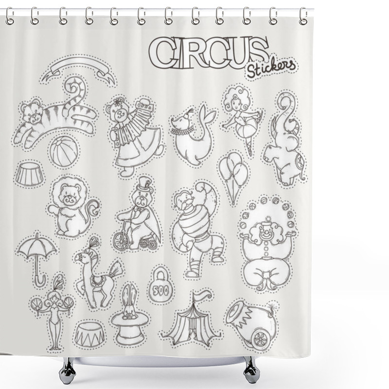 Personality  Circus Cartoon Stickers Collection With Chapiteau Tent And Trained Wild Animals. Shower Curtains