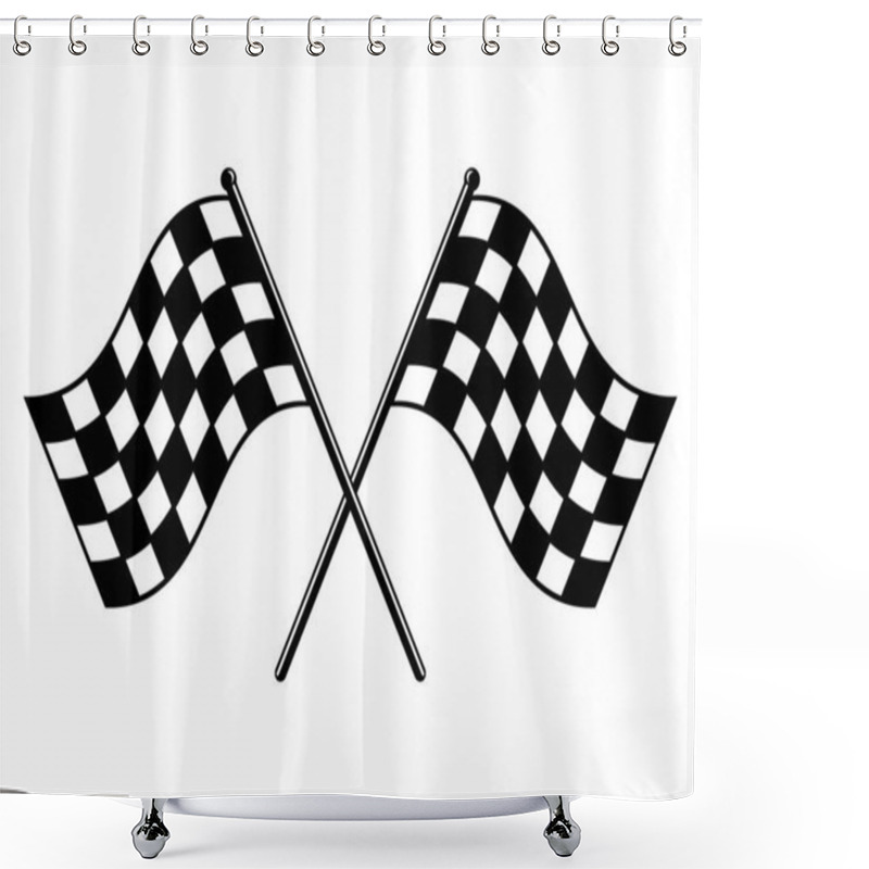 Personality  Checkered Flags. Black And White Race Flag. Finish Or Start Rippled Crossed Flag Icon. Motorsport Or Auto Racing Symbol On White Background. Final Lap Race. Vector Illustration, Flat Style, Clip Art. Shower Curtains