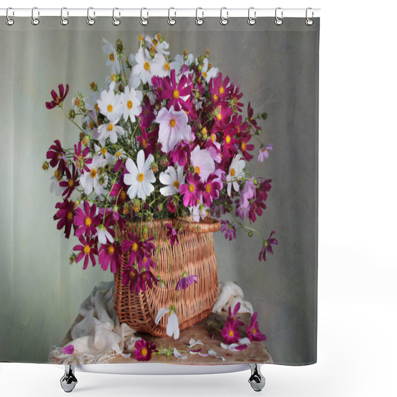 Personality  Still Life With Beautiful Cosmei,daisies.A Bouquet Of Flowers . Shower Curtains