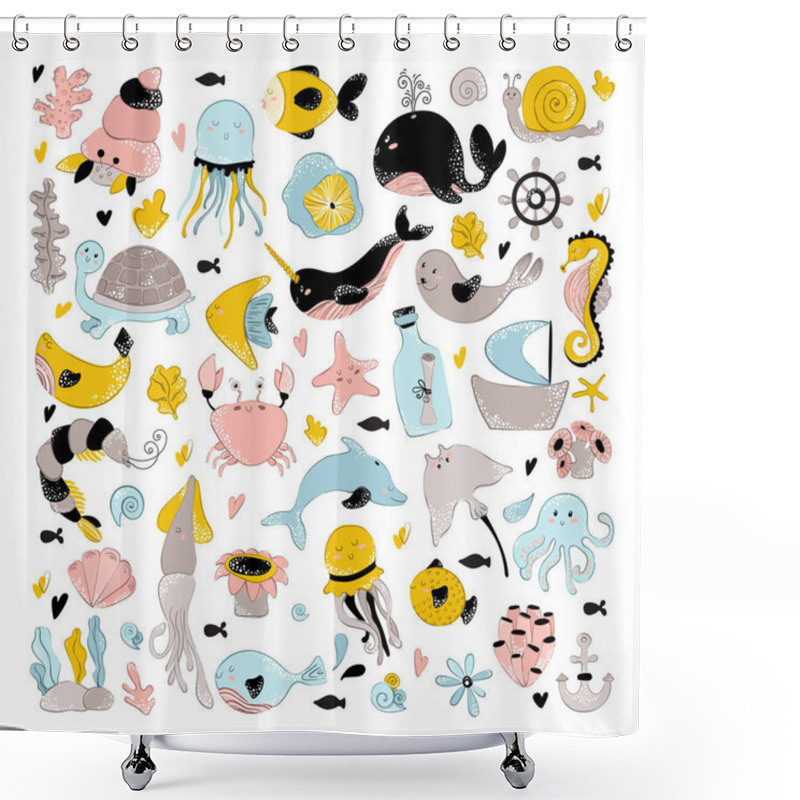 Personality  Vector Sea Animals Shower Curtains