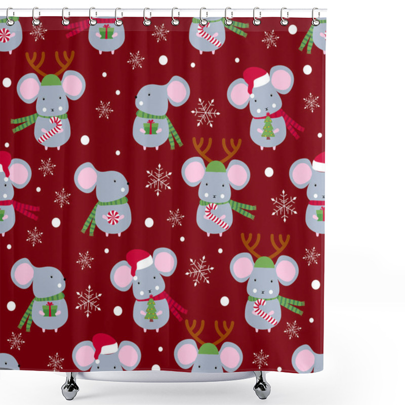 Personality  Christmas Or New Year Seamless Pattern With Cute Mice. Mouse. 20 Shower Curtains