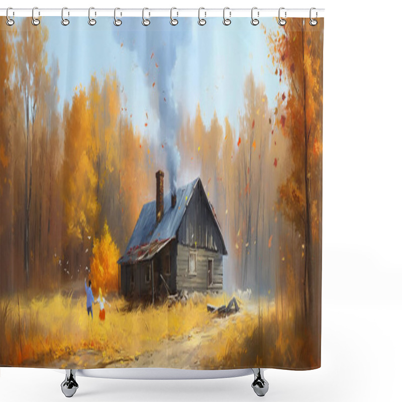 Personality  A Family In The Golden Forest, 3D Illustration. Shower Curtains