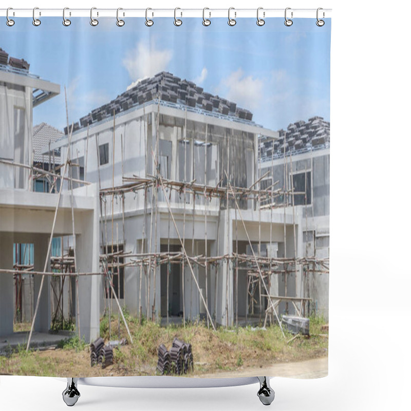 Personality  Construction Residential New House With Prefabrication System In Progress At Building Site Shower Curtains