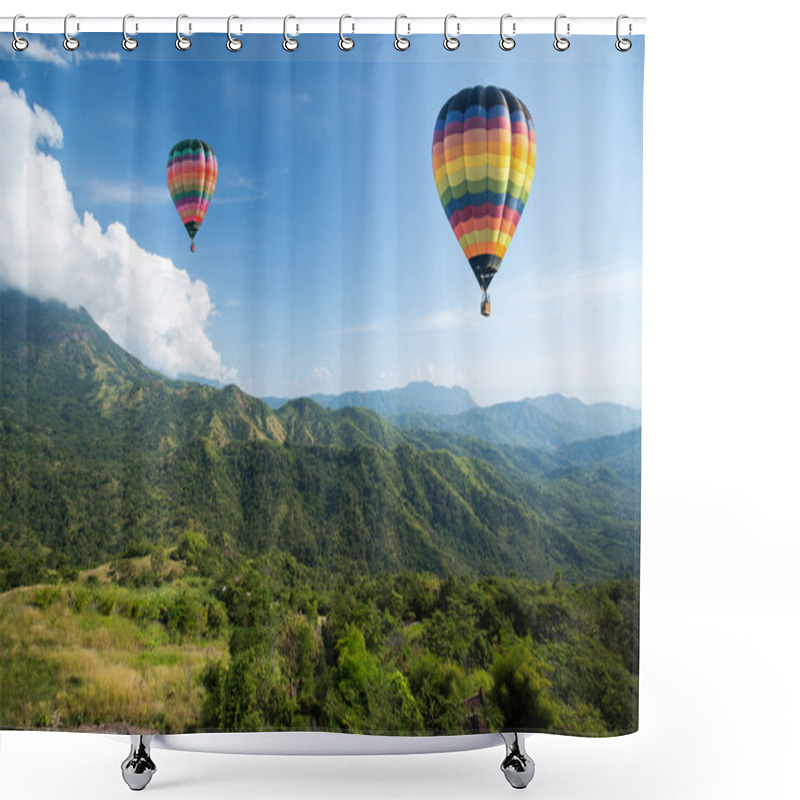 Personality  Hot Air Balloon Over Mountain Landscape Shower Curtains