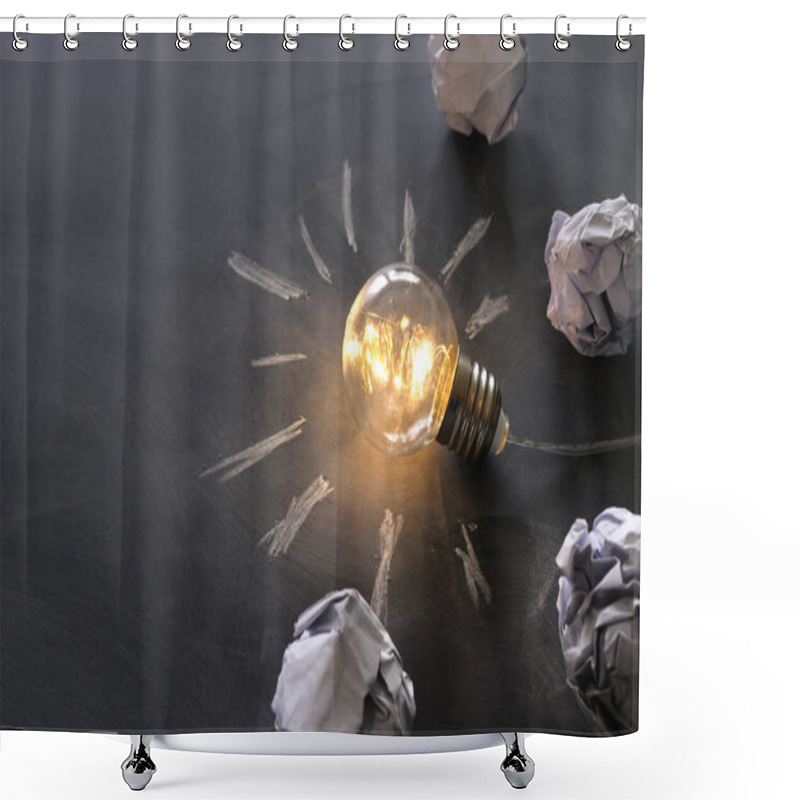 Personality  Education Concept Image. Creative Idea And Innovation. Light Bulb As Metaphor Over Blackboard Shower Curtains