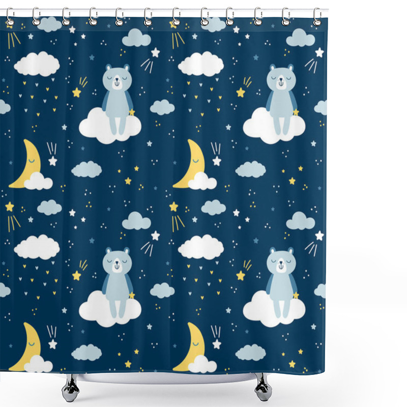 Personality  Seamless Pattern With Cute Bear On Cloud. Vector Background. Scandinavian Style. Shower Curtains