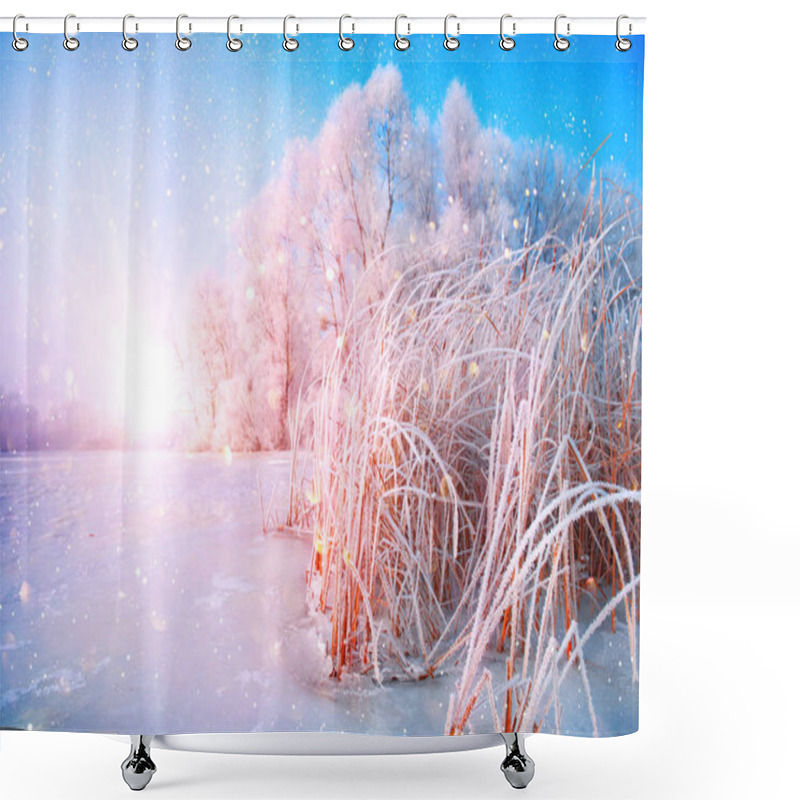 Personality  Beautiful Winter Landscape Scene Background With Snow Covered Tr Shower Curtains