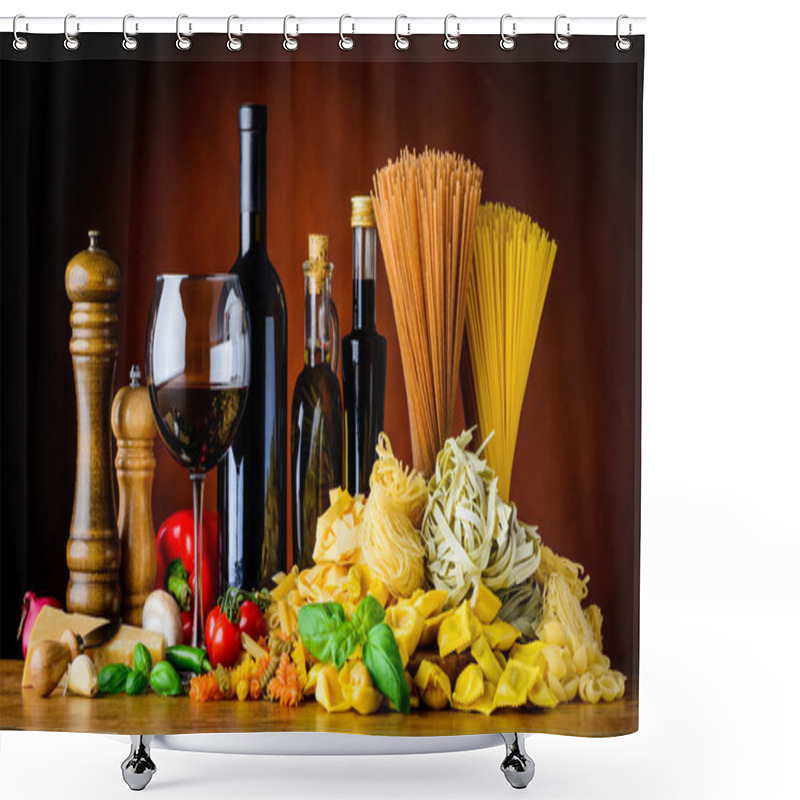 Personality  Mediterranean Cuisine Food With Wine And Pasta Shower Curtains