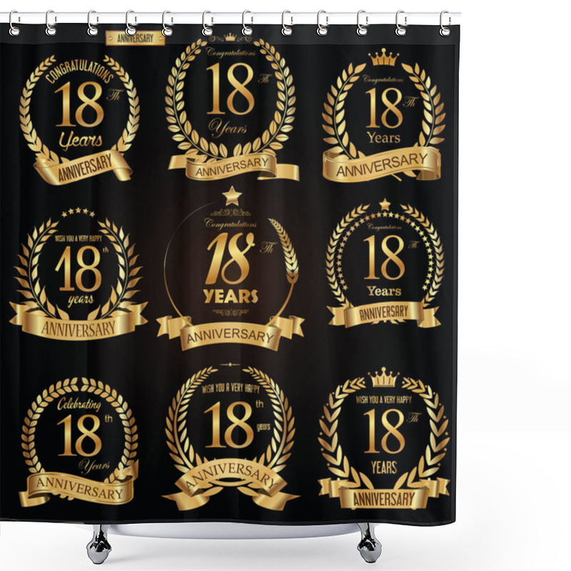 Personality  Anniversary Golden Retro Laurel Wreath Vector Illustration Collection Shower Curtains