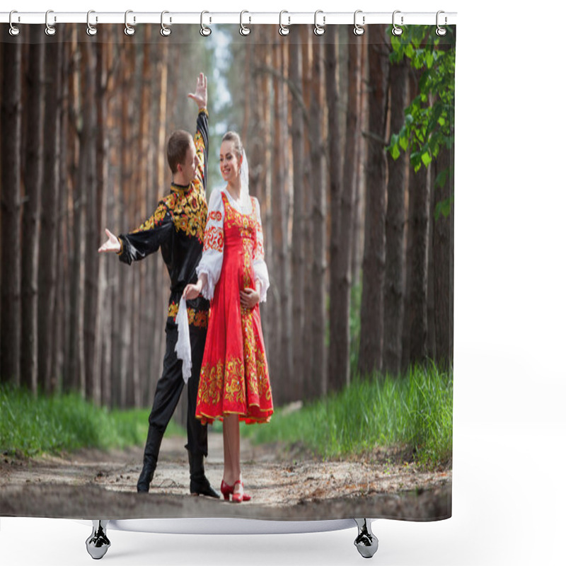 Personality  Man And Woman In Russian National Clothes Shower Curtains