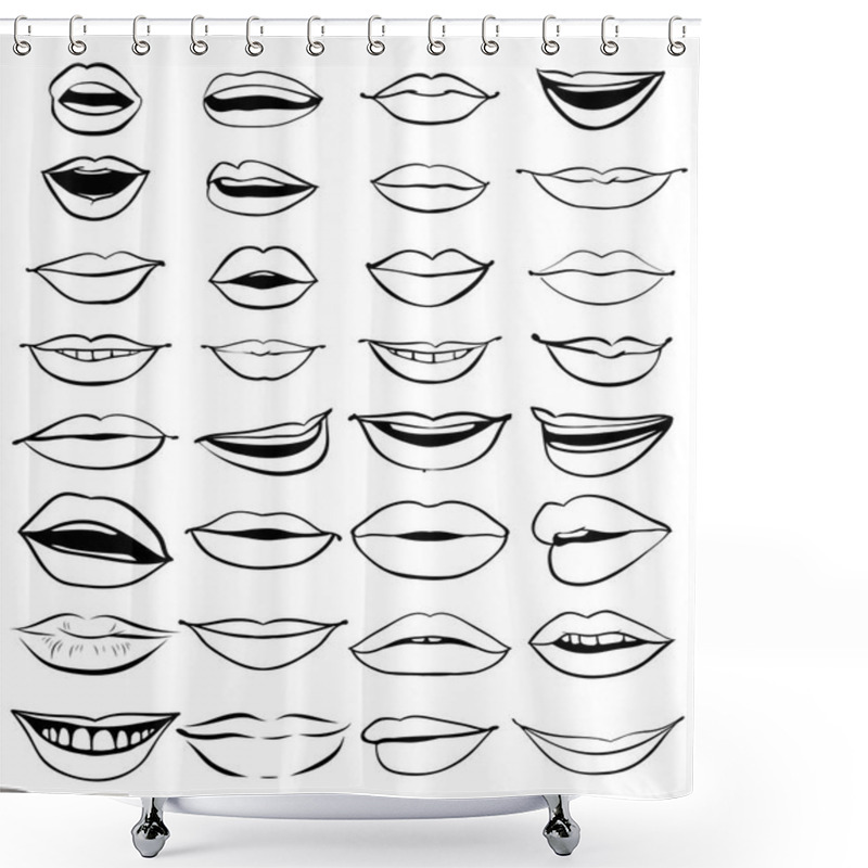 Personality  Big Hand Drawn Set Of Outline Lips. Vector Illustration On A White Background. EPS Shower Curtains