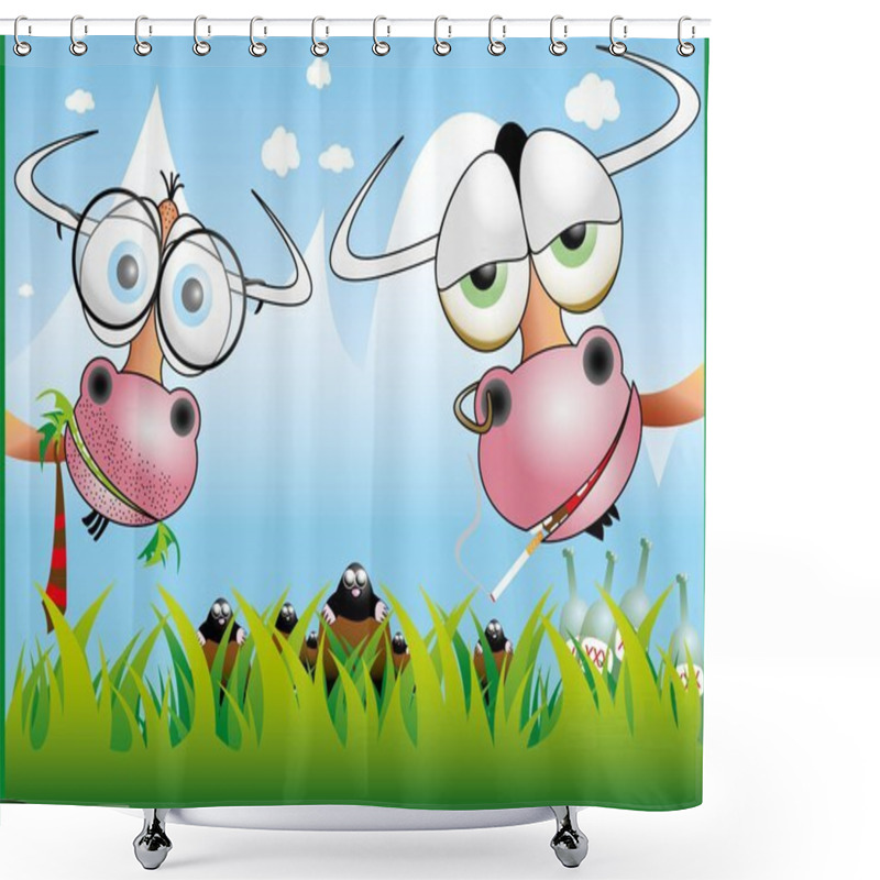 Personality  Funny Cow Illustration 4 Shower Curtains