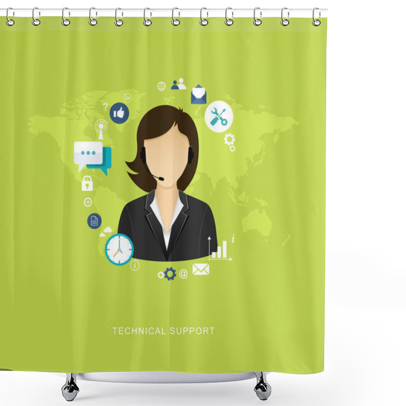 Personality  Flat Design Illustration With Icons. Technical Support Assistant Shower Curtains