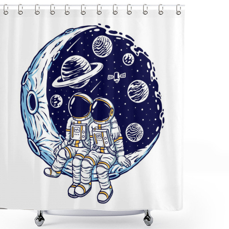 Personality  Romantic On The Moon Vector Illustration Shower Curtains