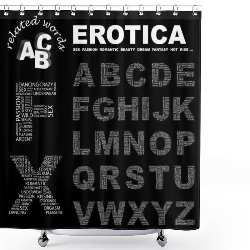 Personality  EROTICA. Illustration With Different Association Terms. Shower Curtains