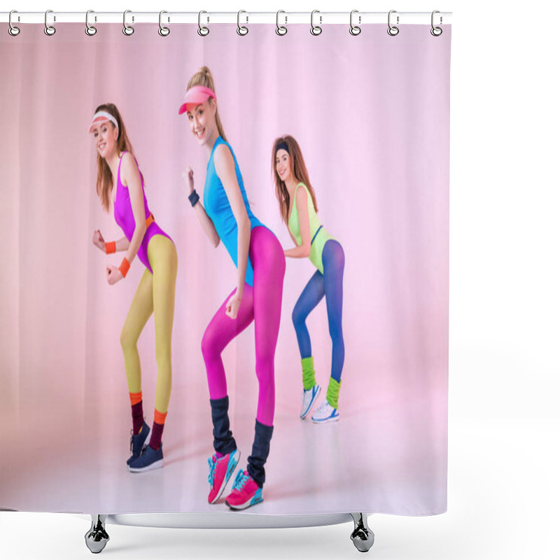 Personality  Sporty Women Doing Exercises  Shower Curtains