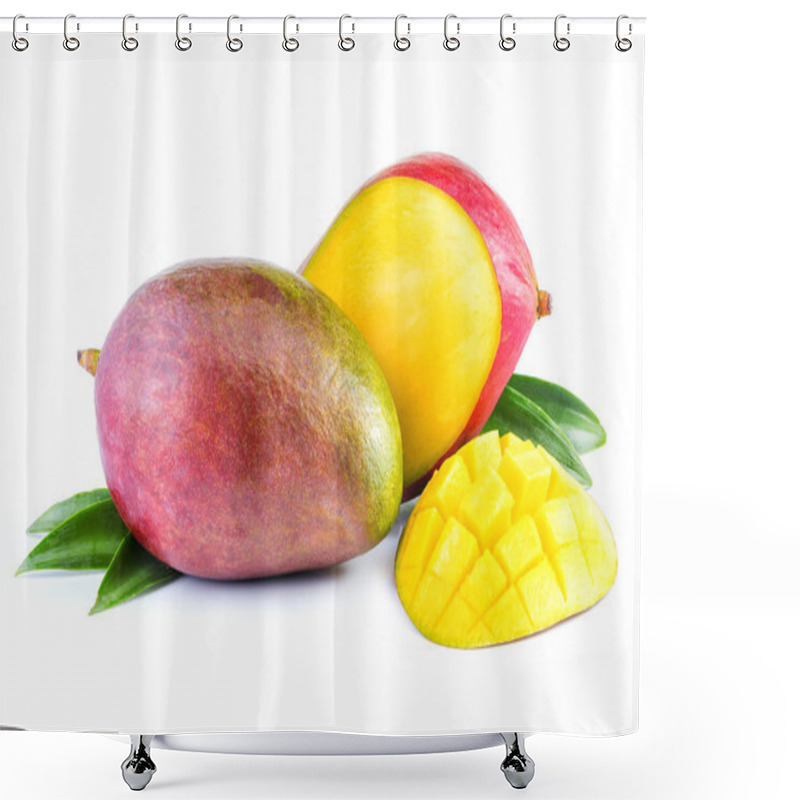 Personality  Mango Fruit With Mango Cubes And Slices. Isolated On A White Background. Shower Curtains