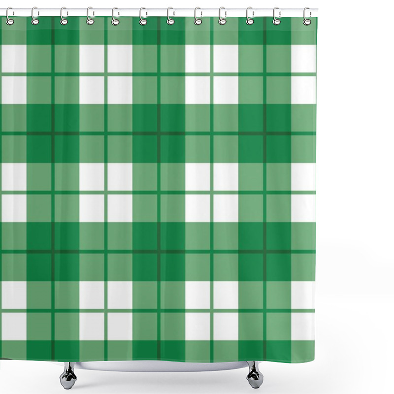 Personality  Straight Plaid Pattern In Green And White Shower Curtains