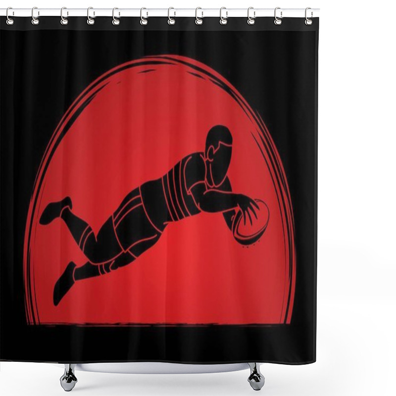 Personality  Rugby Player Action Cartoon Sport Graphic Vector. Shower Curtains