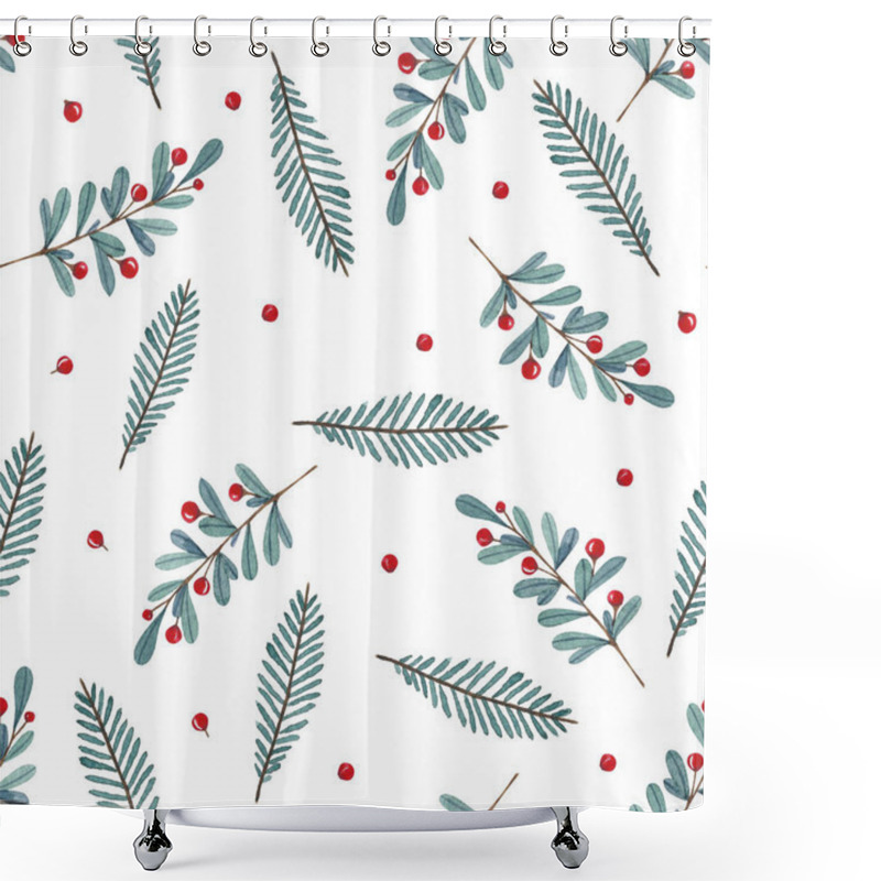 Personality  Watercolor Seamless Pattern With   Leaves,  Berries And Branches Isolated On White Background Shower Curtains