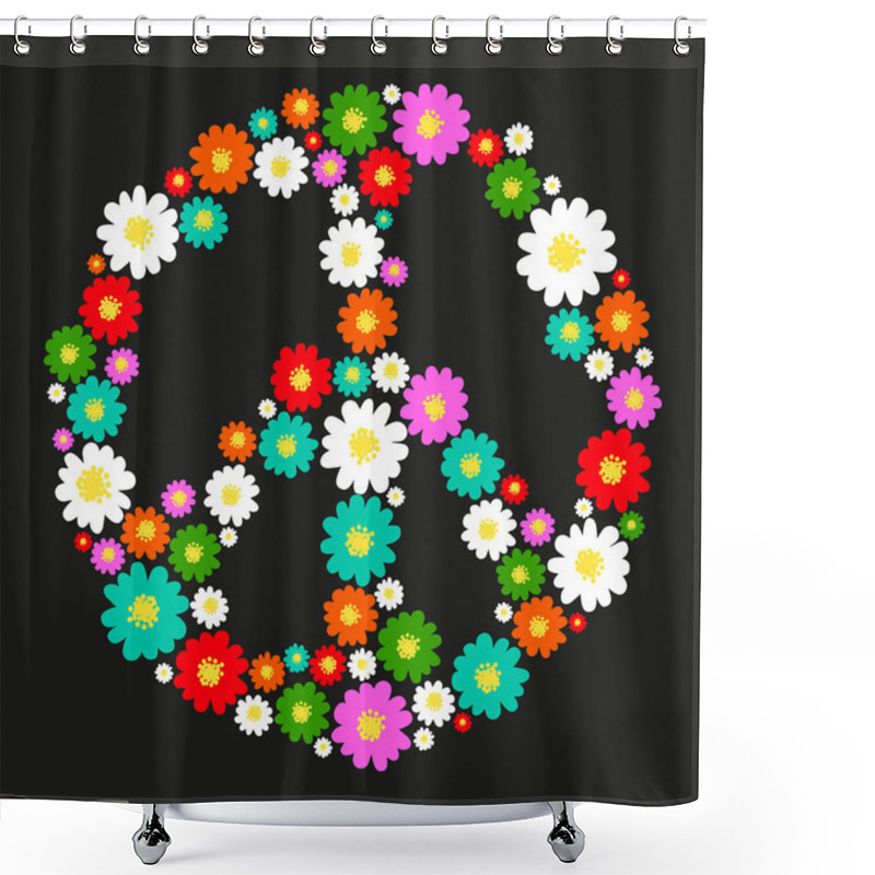 Personality  Peace Symbol With Flowers Shower Curtains