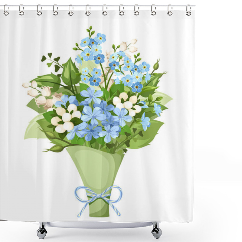 Personality  Vector Bouquet Of Blue And White Forget-me-not, Lily Of The Valley And Plumbago Flowers. Shower Curtains