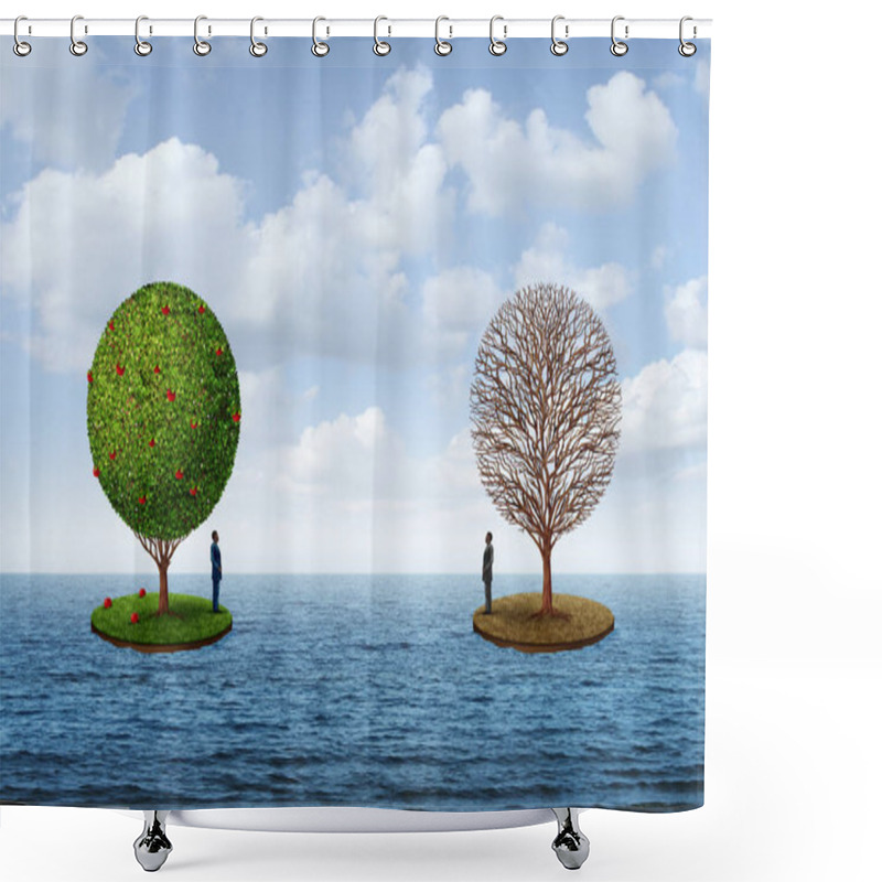 Personality  Prosperity And Poverty Or Rich Poor Economic Business Concept And Financial Metaphor As A Wealth Disparity Concept With 3D Illustration Elements. Shower Curtains