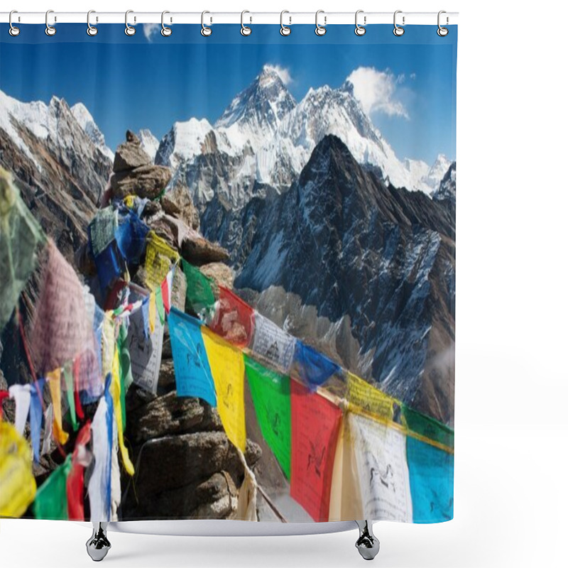 Personality  View Of Everest From Gokyo Ri With Prayer Flags Shower Curtains