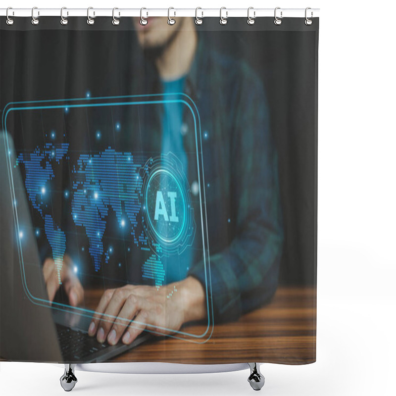 Personality  A Successful Businessman Embraces AI Technology To Innovate And Thrive In The Fast-paced Global Business World. Shower Curtains