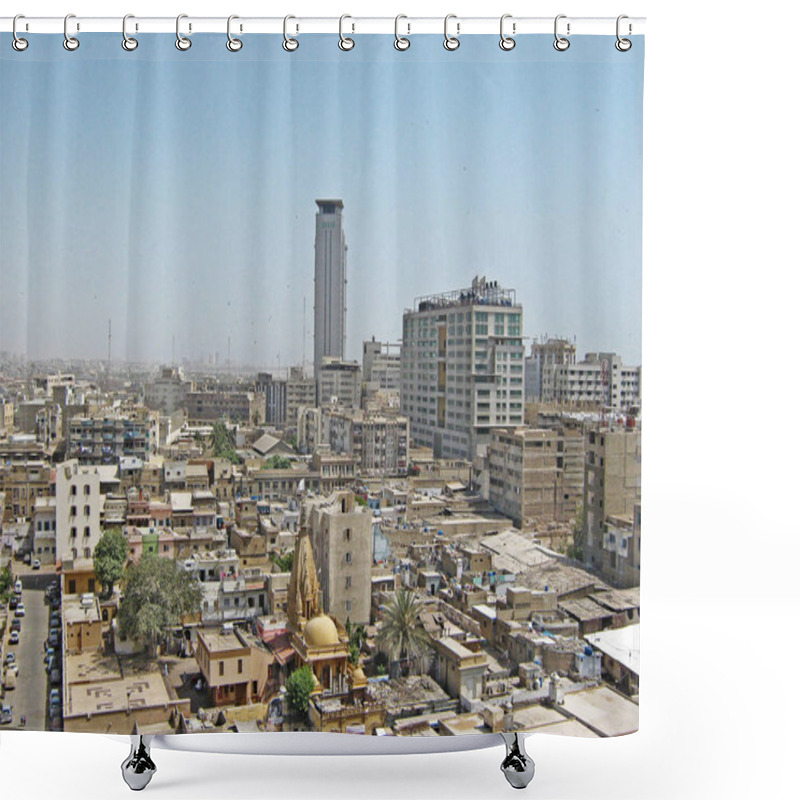 Personality  MCB Tower - City Scape Of Karachi Shower Curtains