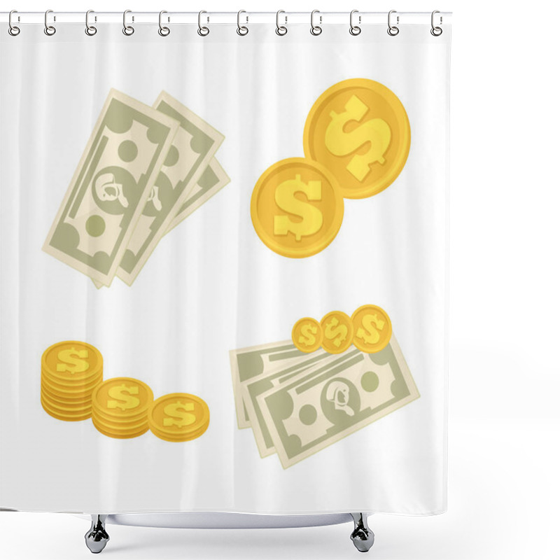 Personality  Set Of Cash Paper Money And Coins. Shower Curtains